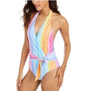 Rachel Roy Ombre Stripe Printed Halter Swimsuit